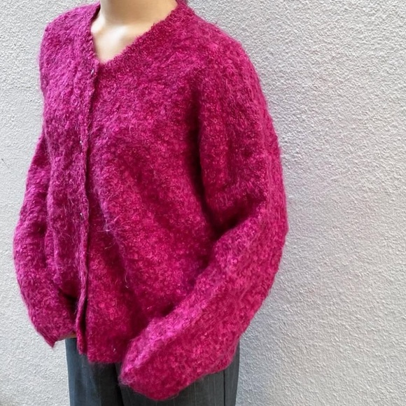 Clifford & Wills Mohair Cranberry Aubergine Cardigan Fuzzy Marled Boucle - Picture 13 of 13
